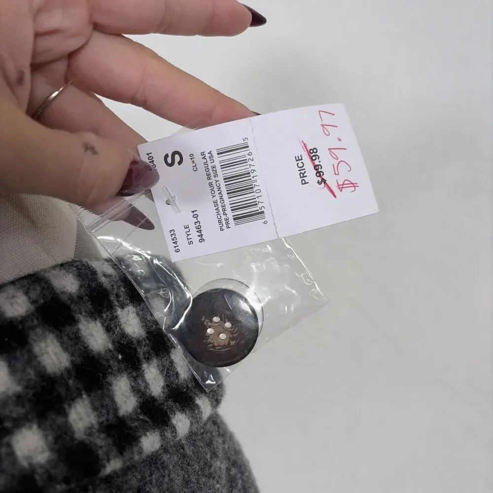 NWT Motherhood Maternity Women's Pea Coat Black & White Plaid Size Small Chrty - Picture 5 of 16